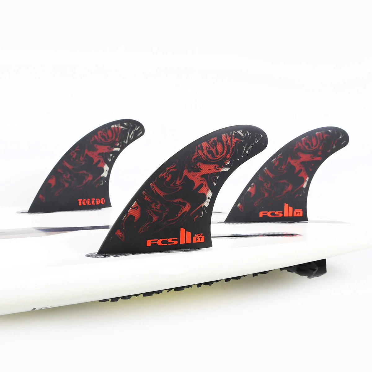 FCS II Medium FT Felipe Toledo PC Performance Core+ Aircore Thruster Surfboard Fins - Red Black White - Image 5