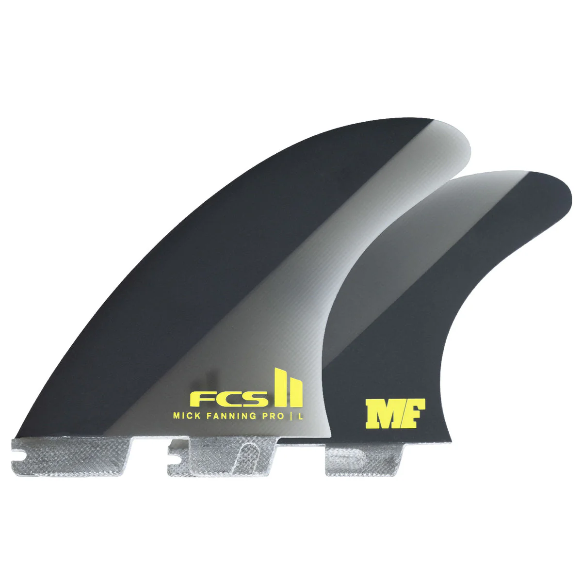 FCS II Large MF Mick Fanning PG Pro Performance Glass Thruster Surfboard Fins - Black Acid - Image 3