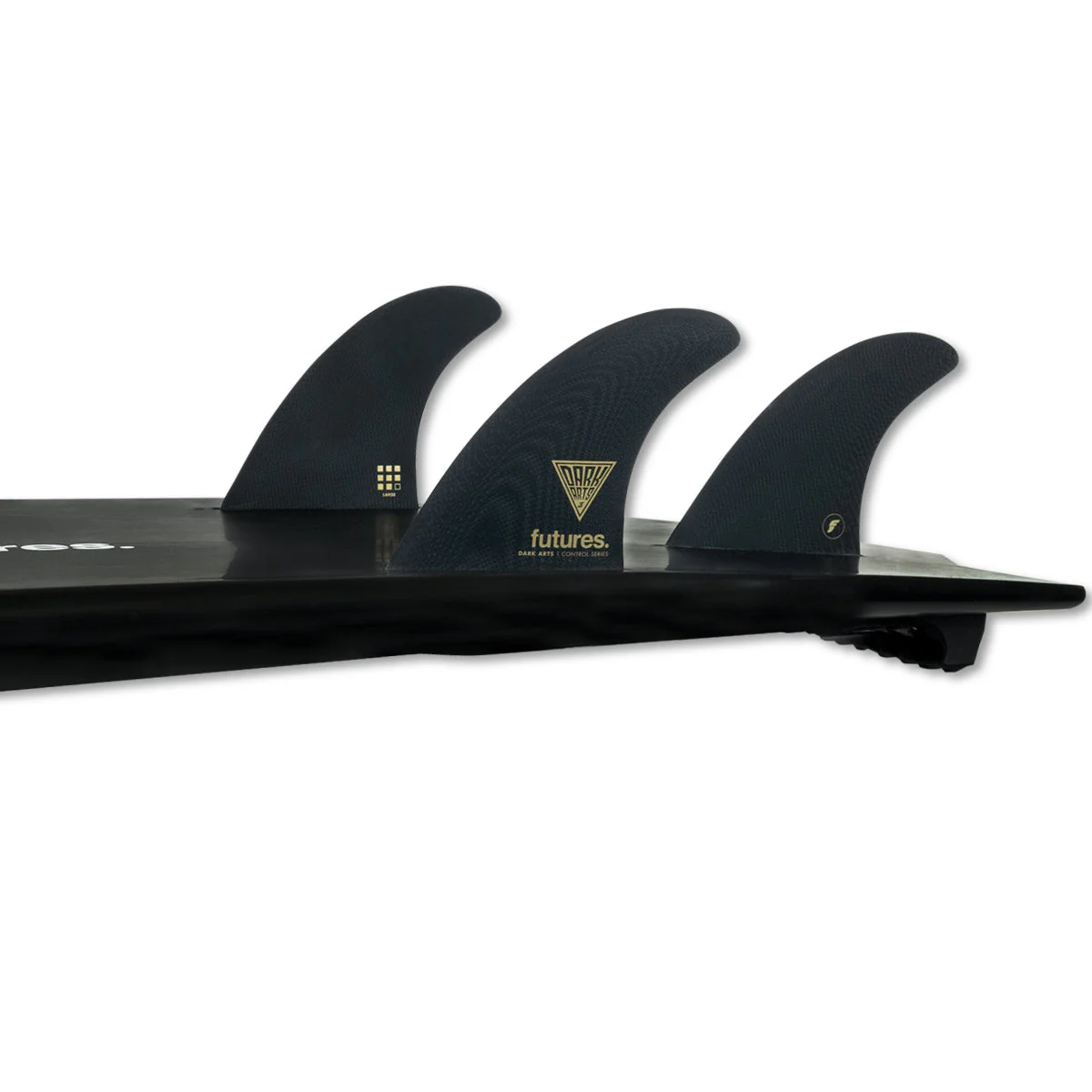 Futures Large Dark Arts Thruster Surfboard Fins - Black Gold - Image 2