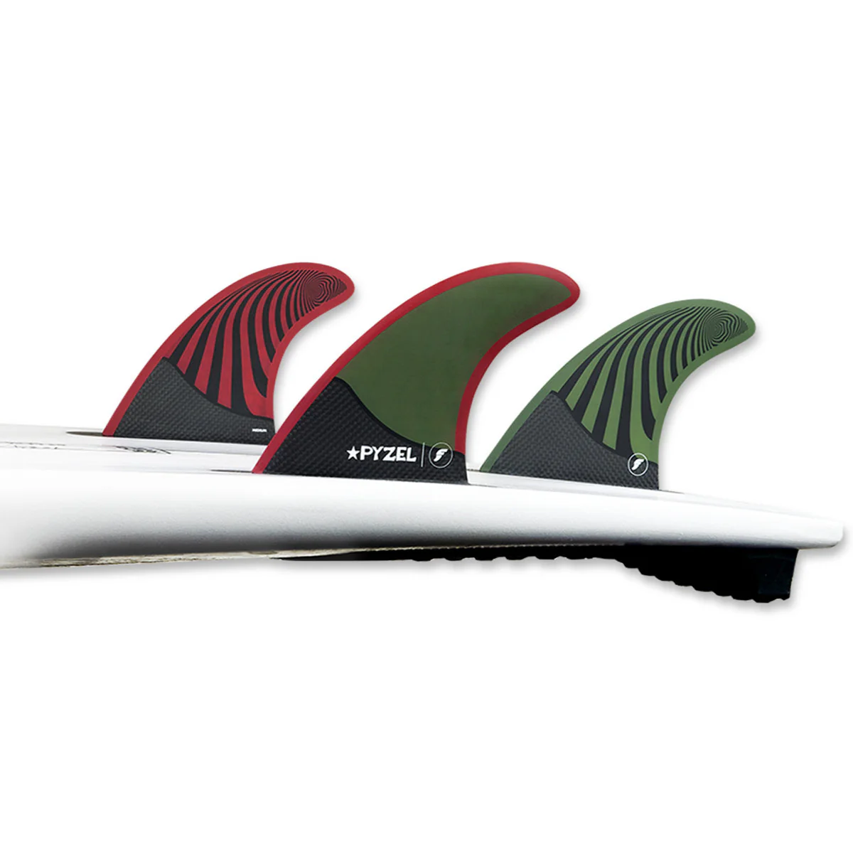 Futures Medium Pyzel Thruster Surfboard Fins - Green Red