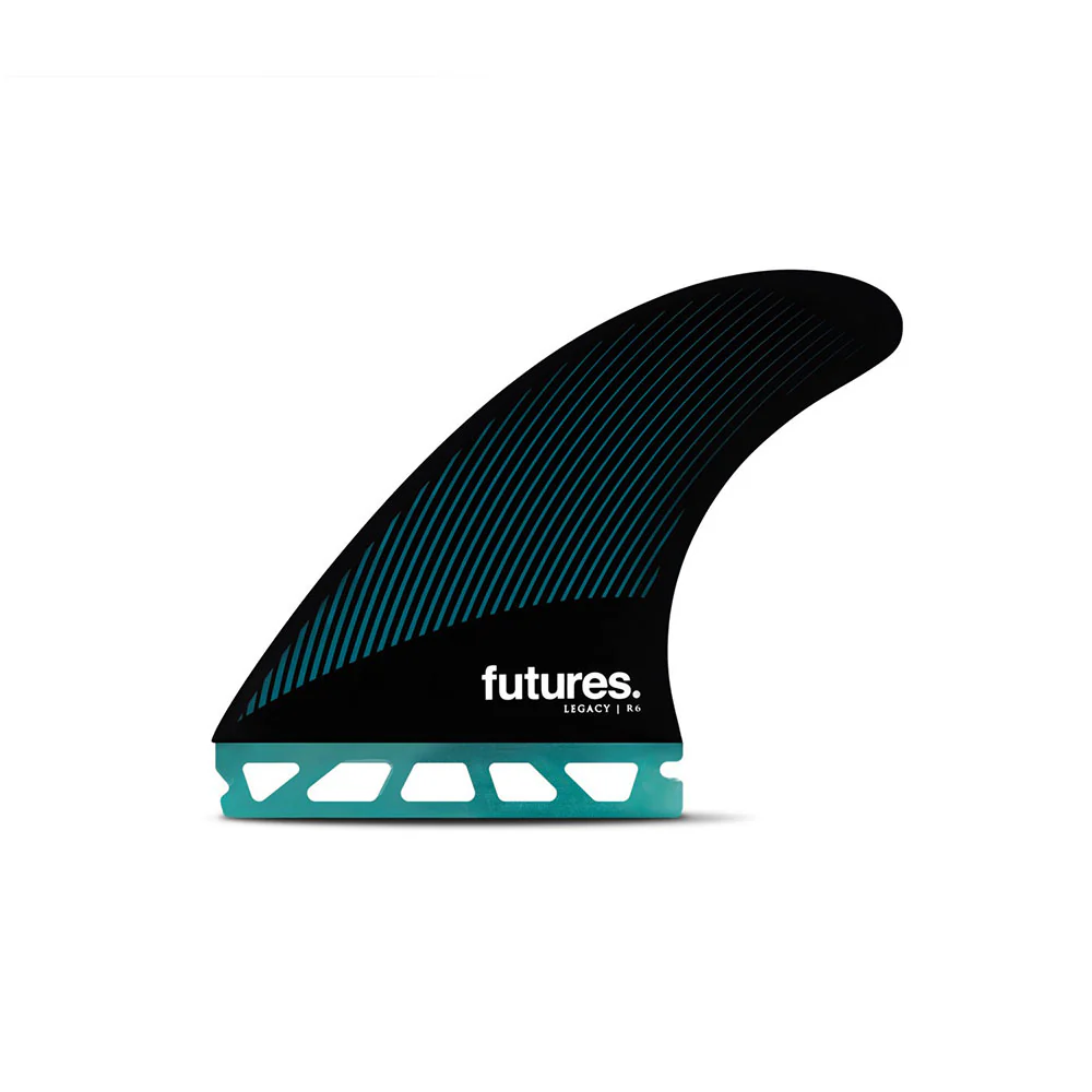 Futures Medium R6 Legacy Series Honeycomb Thruster Surfboard Fin - Teal Black Blue - Image 4