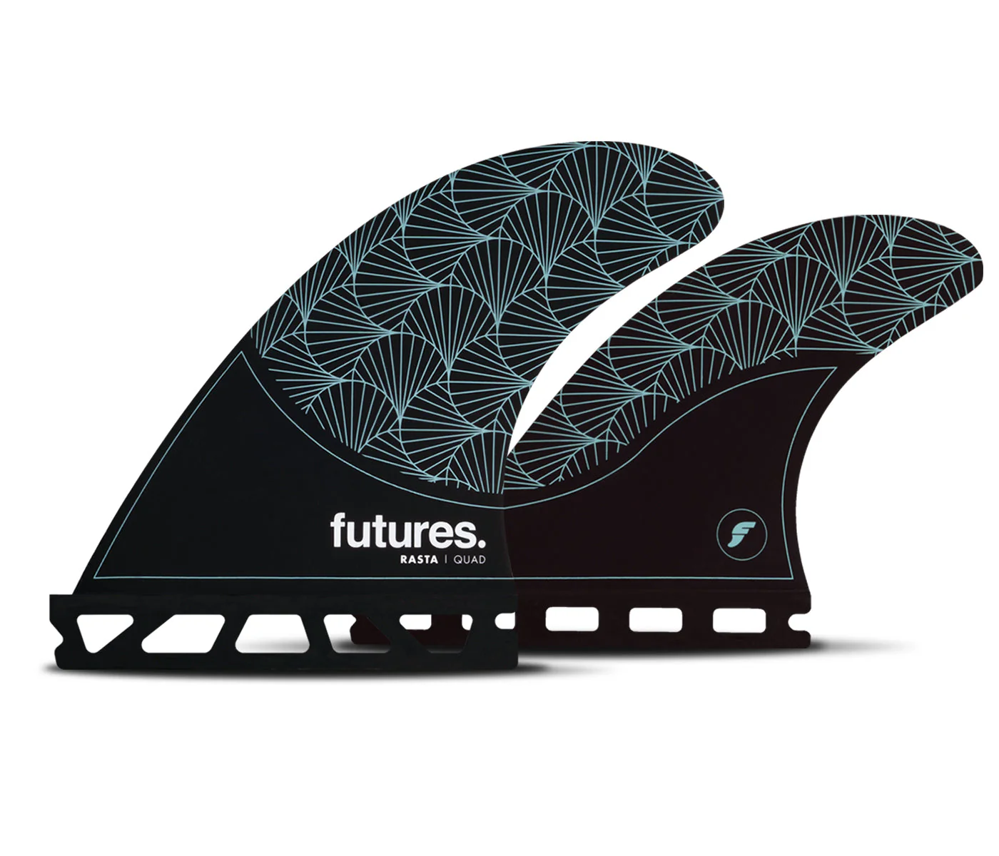 Futures Medium Rasta Honeycomb Quad Surfboard Fins Black Teal