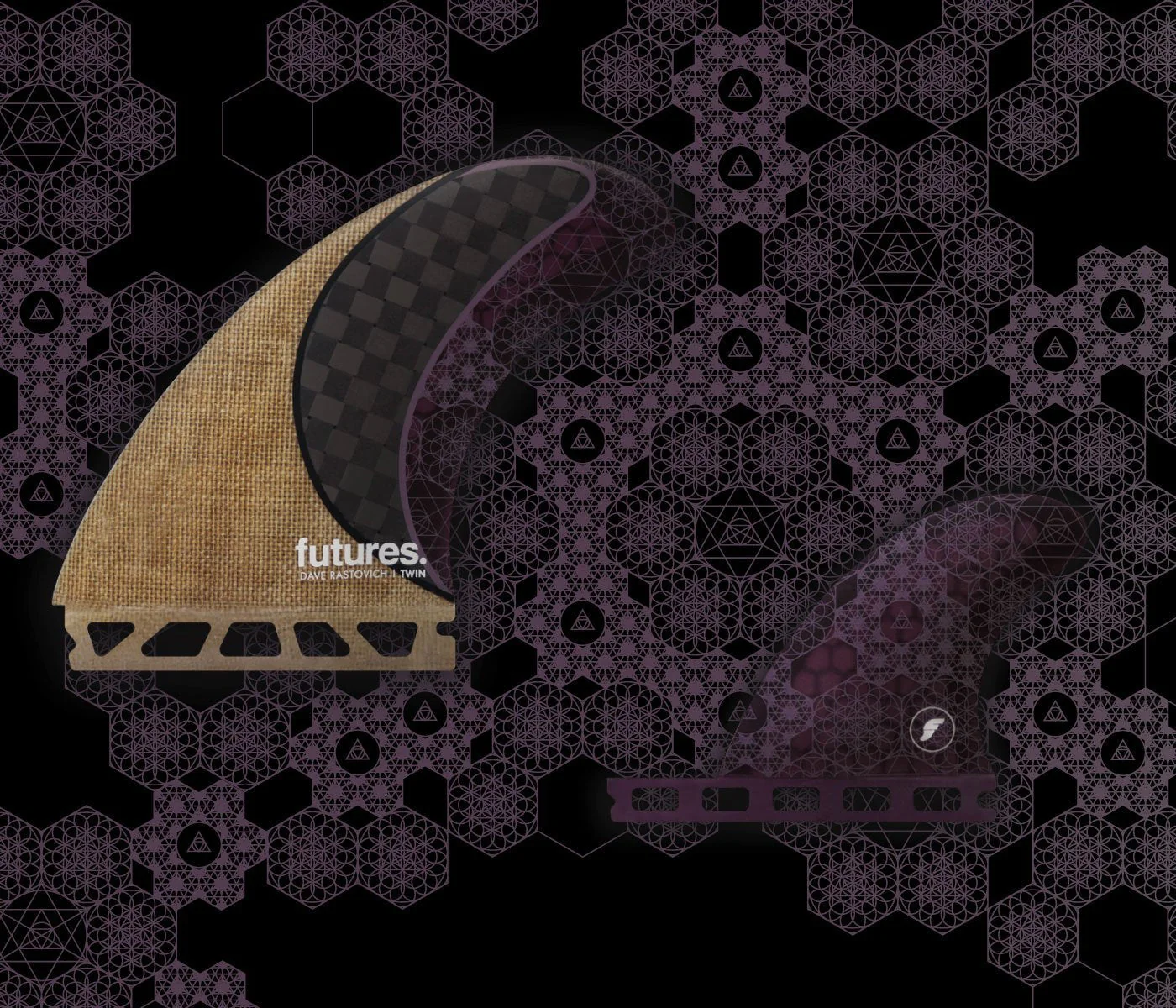 Futures Twin And Trailer Rasta Brown Honeycomb Surfboard Fin - Image 3