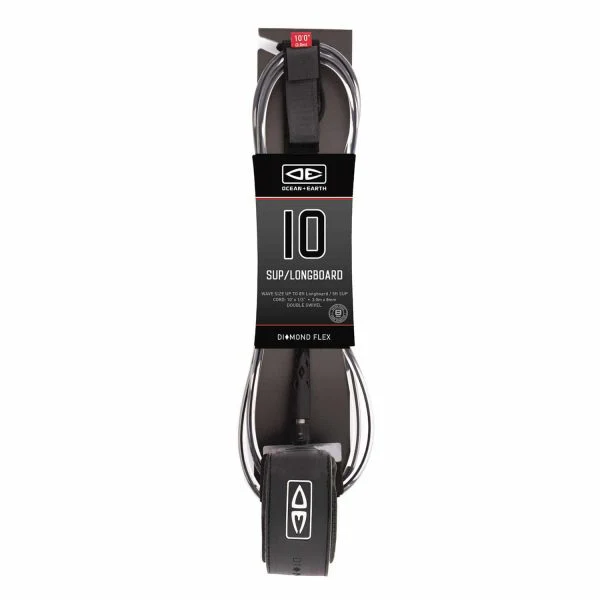Ocean & Earth 10ft Diamond Flex Leash 10' 0 Black Stand Up Paddle - Longboard