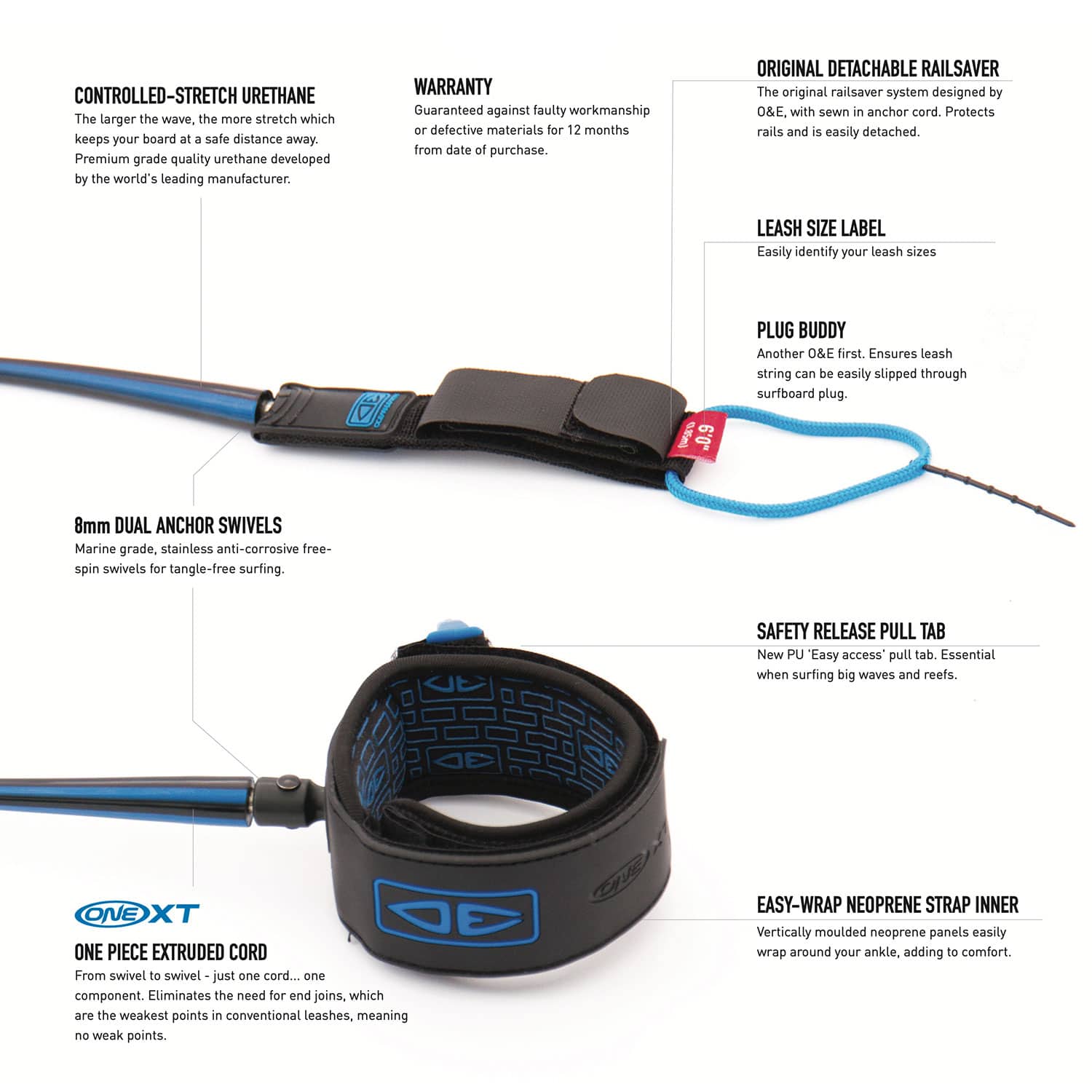 Ocean and Earth 6ft One-XT Premium Surfboard Leash - Image 4