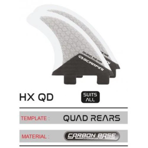 Scarfini HX Quad Rear Carbon Base Dual Tab FCS Surfboard Fins - Image 3